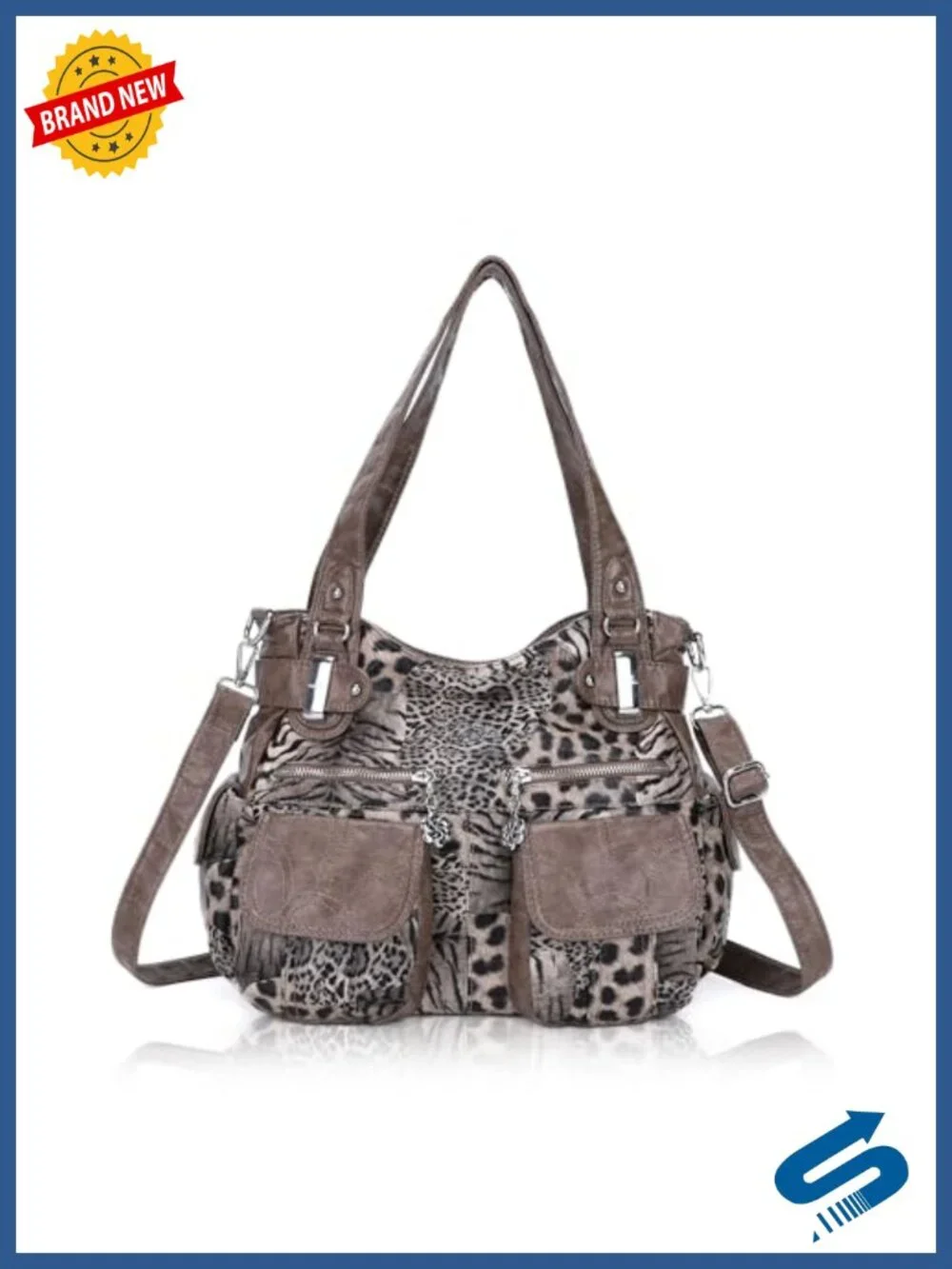 Large Hobo Bag Double Zipper Multi Pocket Washed Leather Purse